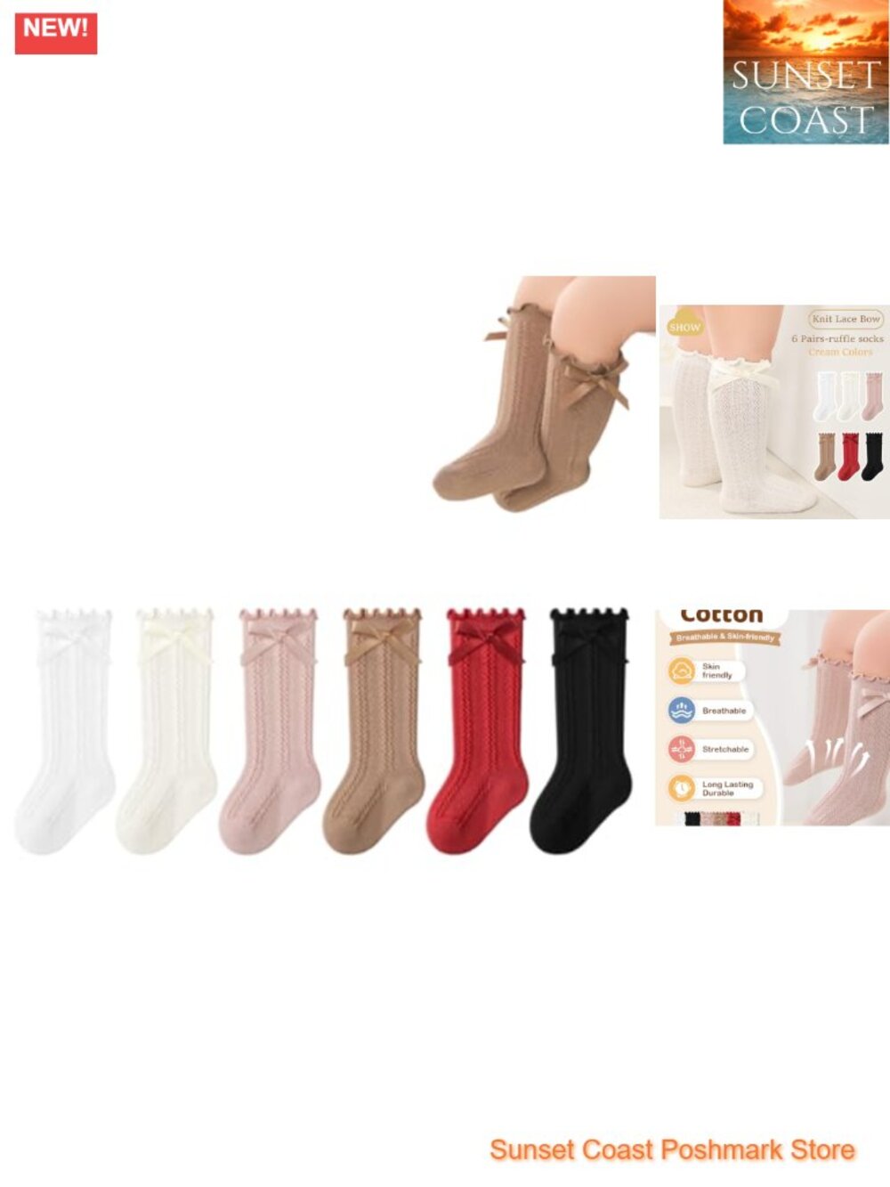 Baby Girl Ruffle Knee High Socks Cotton Blend 6 Pairs Frilly Dress Socks